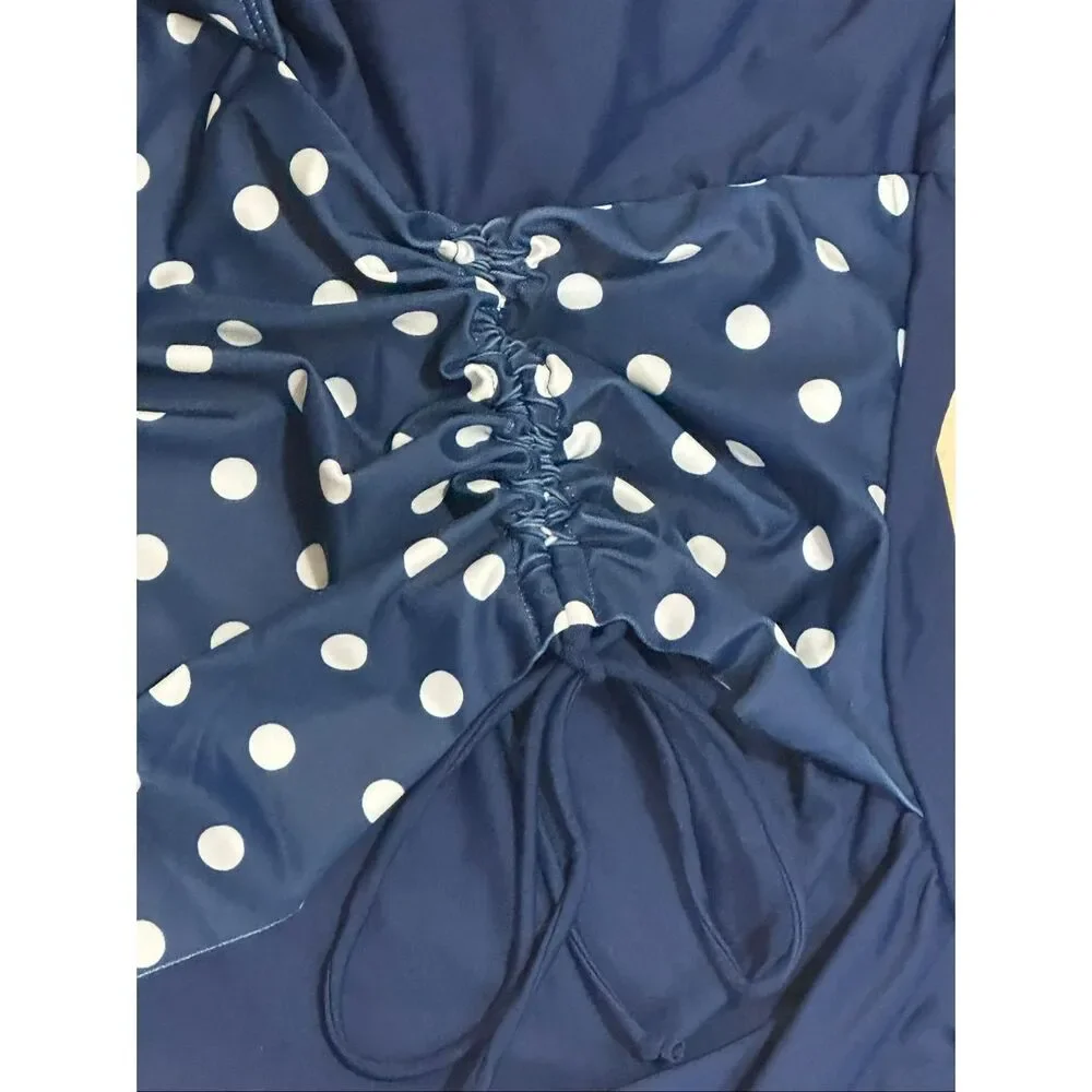 Bloomchic 26 Navy Polka Dot One Shoulder Tummy Control Swimsuit NWT